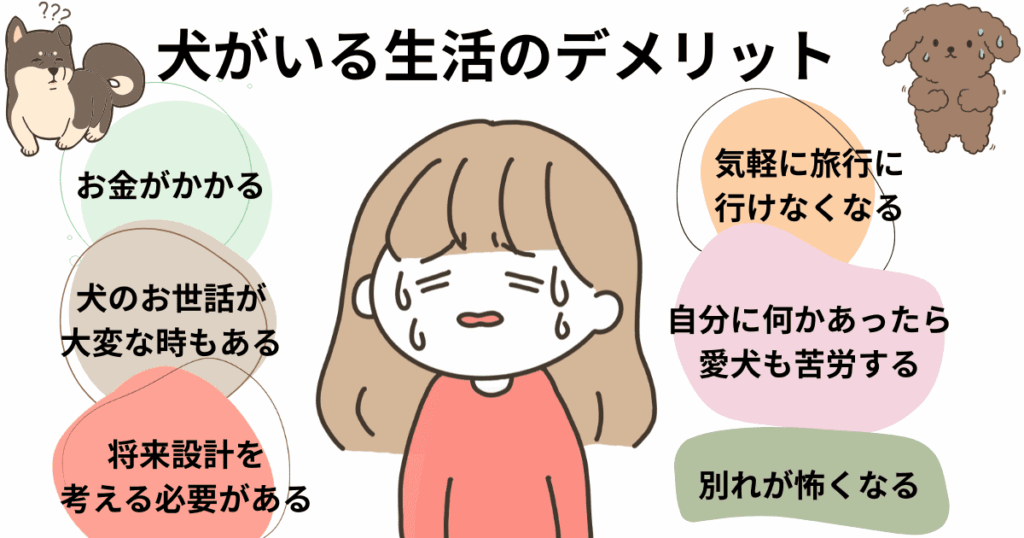 焦ってる女性と犬のイラスト
