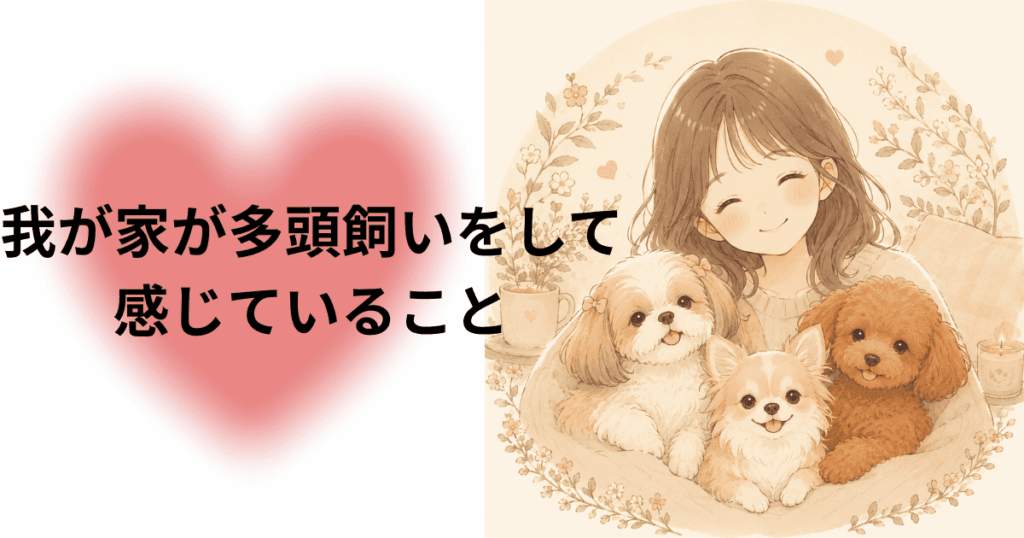 シーズー・チワワ・トイプードルと女性のイラスト